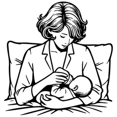 Bottle Feeding Sketch Drawing.