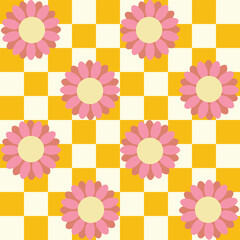 Retro Checkered Flower Seamless Design