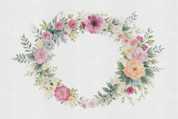 wreath of flowers watercolor style, AI generated.