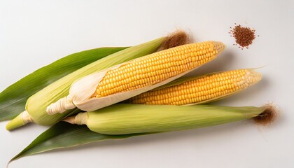 corncobs or corn ears on white background