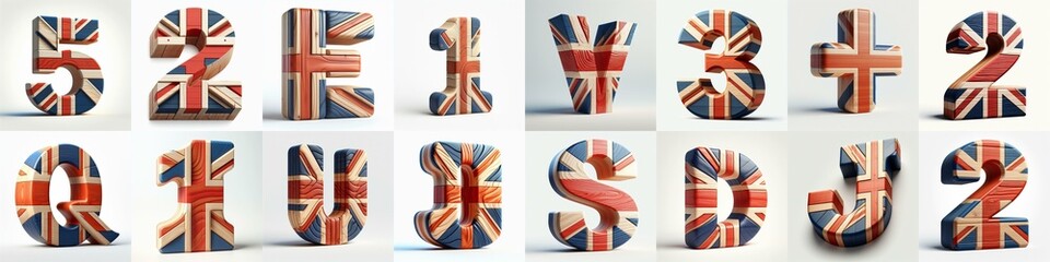 United Kingdom letters shape 3D wooden Lettering Typeface. AI generated illustration