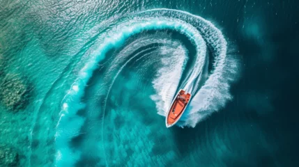 Fotobehang Boat,  spiral trail on the water. Travel concept.  © Vika art