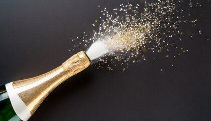 popping champagne bottle on white background celebration party and new year concept