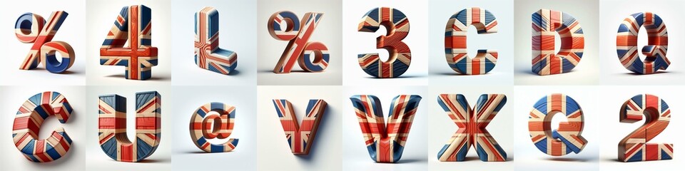 United Kingdom letters shape 3D wooden Lettering Typeface. AI generated illustration