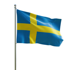 3d render PSD sweden realistic flag with pole
