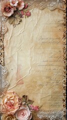 vintage scrapbook with flowers and copy space in the middle