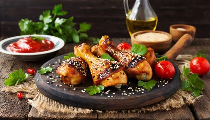 grill chicken legs grilled chicken legs bbq with sesame parsley and tomato
