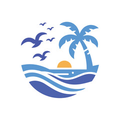 logo Landscape beach and yacht