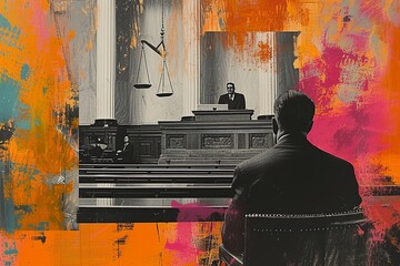 Lawyer in Courtroom Abstract Collage

