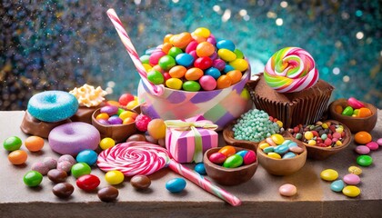 Fototapeta na wymiar assortment of colourful festive sweets and candy