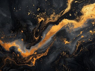 Luxurious Gold and Black Fluid Art