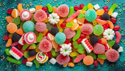 Fototapeta na wymiar assorted gummy candies top view jelly sweets