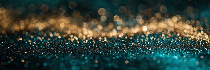 Gold bokeh on defocused emerald green background   abstract blur bokeh banner background