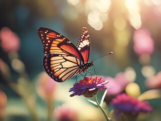Fototapeta na wymiar Butterfly perched on garden flower.