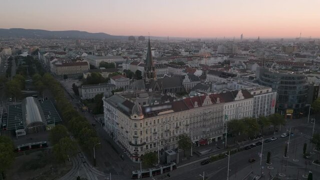 Vienna city austria skyline aerial view drone footage fly over vienna downtown panoramic view aerial.