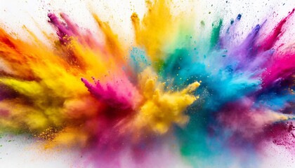 Fototapeta na wymiar colorful rainbow holi paint color powder explosion with bright colors white wide panorama background