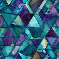 Geometric Watercolor Stained Glass Pattern. A watercolor-styled pattern of geometric shapes reminiscent of stained glass.