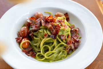 
Delicious spaghetti Red Tomatoes with Bacon