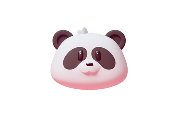 Minimal simple charming cute happy funny cartoon little panda girl head. Adorable kawaii character design of a lovely baby wild animal for children's greeting cards. 3d render isolated transparent.