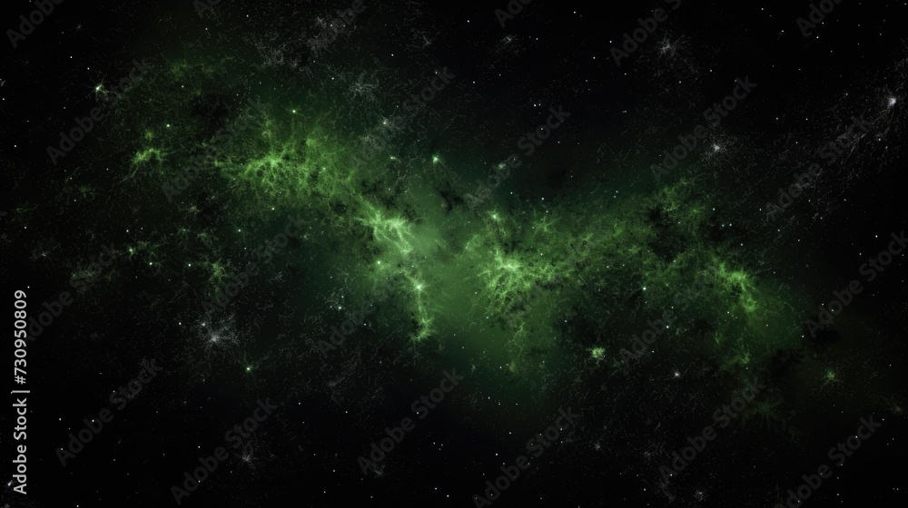 Wall mural vibrant green nebula galaxy. a dynamic and vibrant green nebula forms a galaxy in the dark cosmos.