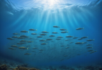 Fototapeta na wymiar School of fish under water