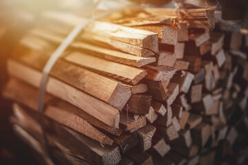 A package of wood fire for kindling. Kindling bundle. Firewood package.