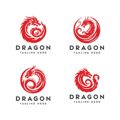 Set of Four Stylized Red Dragon Logos With Placeholder Text