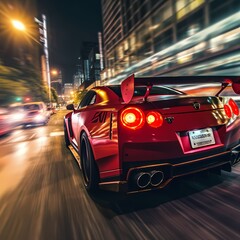 Fototapeta na wymiar Speeding Sports Car in the City at Night