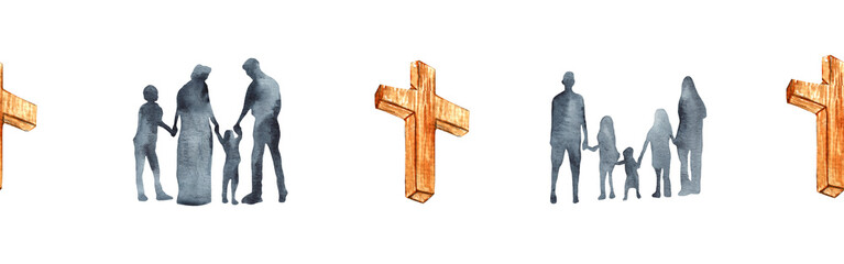 Watercolor hand drawn illustration thanksgiving to the Lord,christian family border.Christian. Decorative border for the background of Christian publications, the design of banners, cards, sites