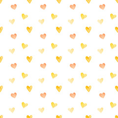 Yellow pastel watercolor hearts seamless pattern. Valentines day decor for cards, fabric, wrapping paper, scrapbooking. Hand painted