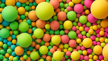 Vector background with many colored big and small matte soft random spheres. Colorful balls background for kids zone or children's playroom. Huge pile of colorful balls or bubbles in different sizes