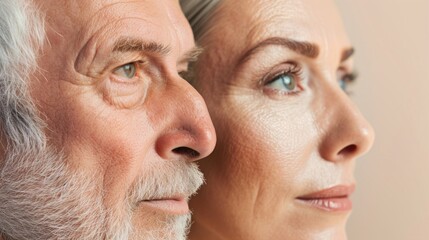 A man and a woman with their faces side by side with a neutral expression.