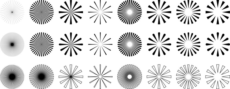 Sunburst, Rays, beams, starburst, radial lines abstract circular geometric shape design collection 