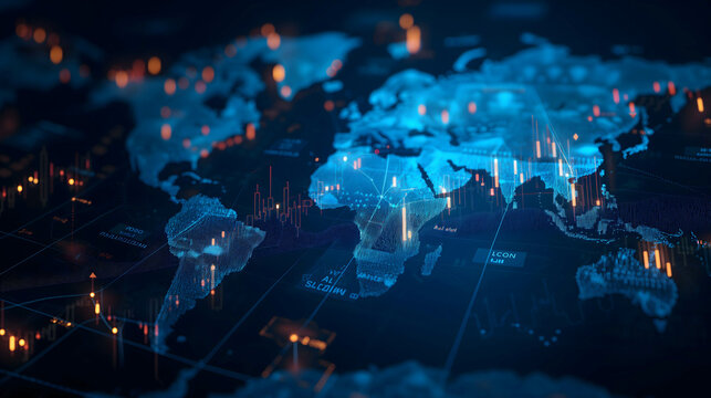 Graph and chart financial growth on world map background, investment on stock or currency in global concept