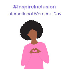 Inspire Inclusion slogan International Women's Day 8 march 2024. Iwd world campaign. Vector black woman's characters on white background.