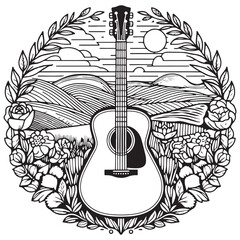 Floral Music Guitar Emblem