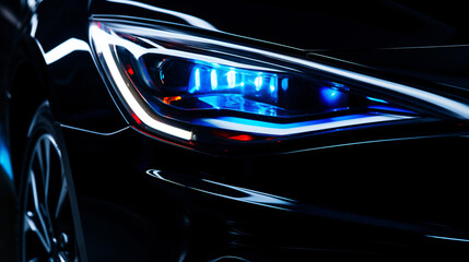 Detail on one of the LED headlights of a modern car.