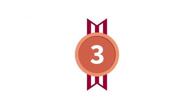 Animated bronze medal with nomber 1 on a white background. 4k video
