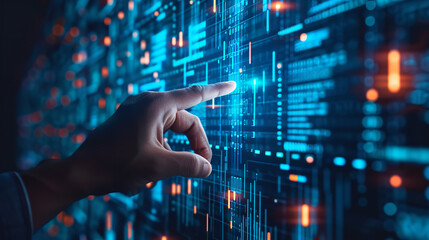 Businessman hand pointing finger to growth success finance business chart of metaverse technology financial graph investment diagram on analysis stock market background