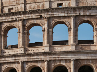 Part of the Colosseum façade in Rome, Italy