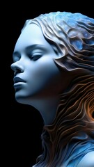 Illustration of face of beautiful girl in space, alien girl in galaxy on dark background. Poster. Screensaver. Concept of galaxy and space