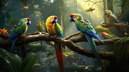 amazing rainforest birds - obrazy, fototapety, plakaty