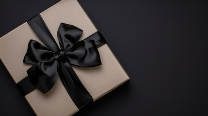 Part of Luxury gift box with black bow on black, copy space