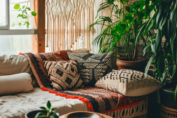 Cozy Living Room Filled With Plants and Pillows