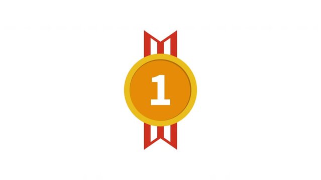 Animated golden medal with nomber 1 on a white background. 4k video