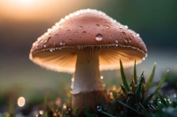 Awesome fungi mushroom close up macro shot in magical world