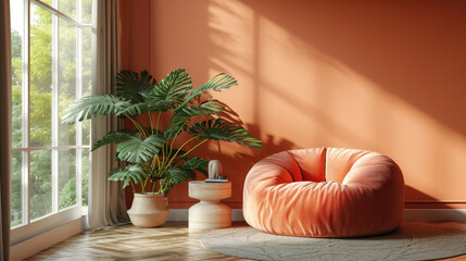 The interior in the living room is beige color