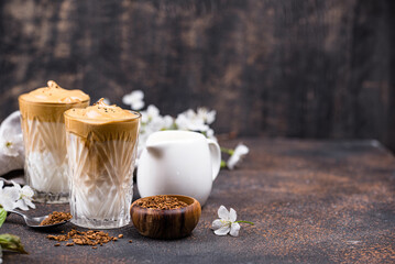 Dalgona whipped coffee with milk