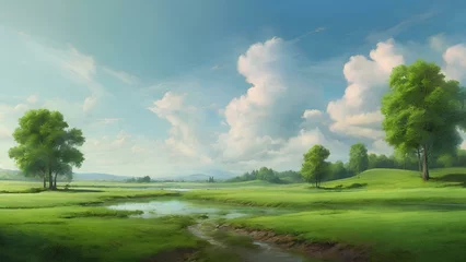 Keuken spatwand met foto Realistic picture of green landscape with beautiful sky © Z-Design