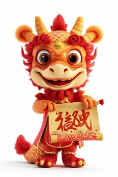 Mascottes mignonnes dragons tenant un parchemin de richesse de f&eacute;licitations au bas de l'image de nombreuses expressions faciales - Nouvel An chinois